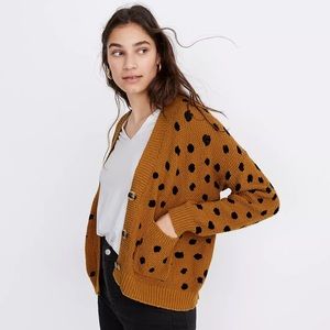 Madewell Painted Spots Mustard Yellow and Black Hillview Cardigan Sweater